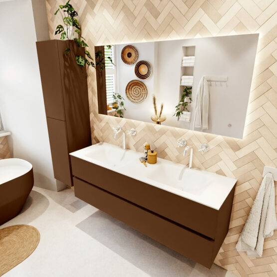 MONDIAZ VICA 150cm mueble de baño Rust 2 cajones. Lavabo CLOUD Doble 2 orificios