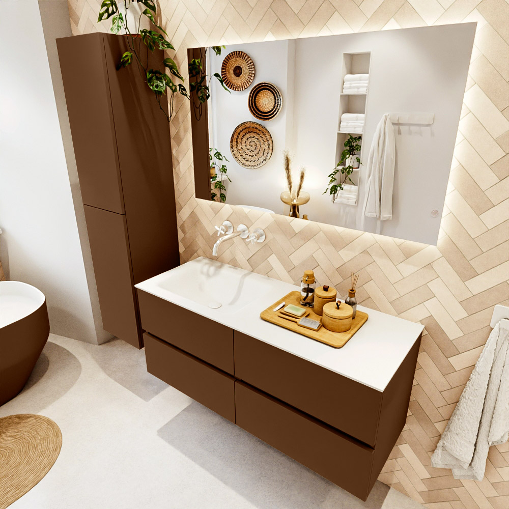 MONDIAZ VICA 120cm mueble de baño Rust 4 cajones. Lavabo CLOUD Izquierda sin orificio, color Talc. 1 MONDIAZ VICA 120cm mueble de baño Rust 4 cajones. Lavabo CLOUD Izquierda sin orificio