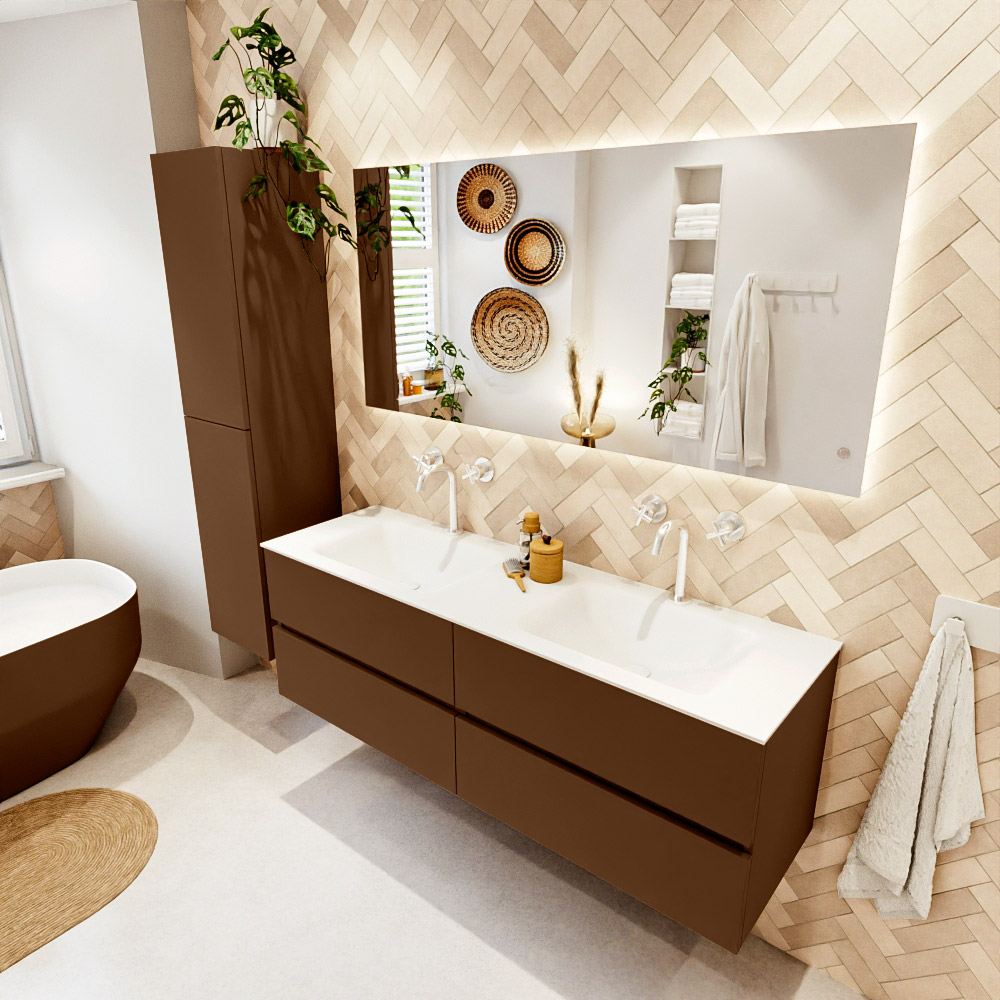 MONDIAZ VICA 150cm mueble de baño Rust 4 cajones. Lavabo CLOUD Doble 2 orificios, color Talc. 1 MONDIAZ VICA 150cm mueble de baño Rust 4 cajones. Lavabo CLOUD Doble 2 orificios