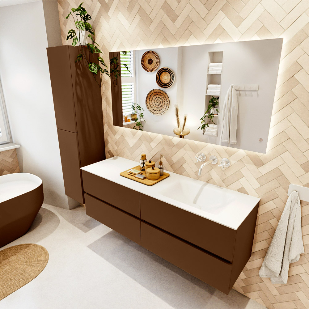 MONDIAZ VICA 150cm mueble de baño Rust 4 cajones. Lavabo CLOUD Derecho sin orificio, color Talc. 1 MONDIAZ VICA 150cm mueble de baño Rust 4 cajones. Lavabo CLOUD Derecho sin orificio