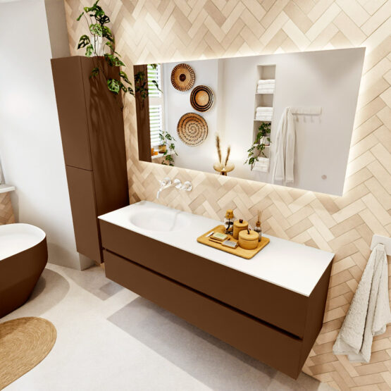 MONDIAZ VICA 150cm mueble de baño Rust 2 cajones. Lavabo MOON Izquierda sin orificio