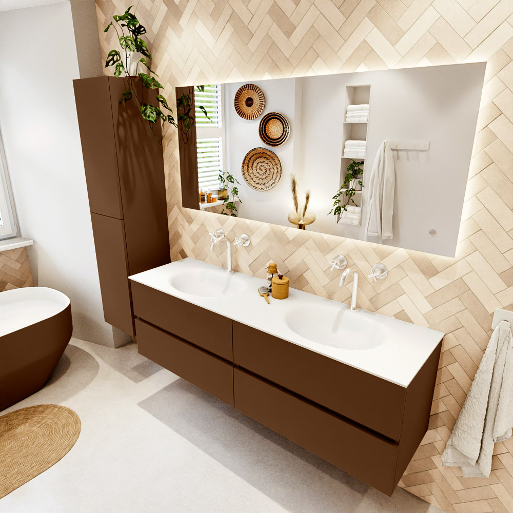 MONDIAZ VICA 160cm mueble de baño Rust 4 cajones. Lavabo MOON Doble 2 orificios, color Talc. 1 MONDIAZ VICA 160cm mueble de baño Rust 4 cajones. Lavabo MOON Doble 2 orificios