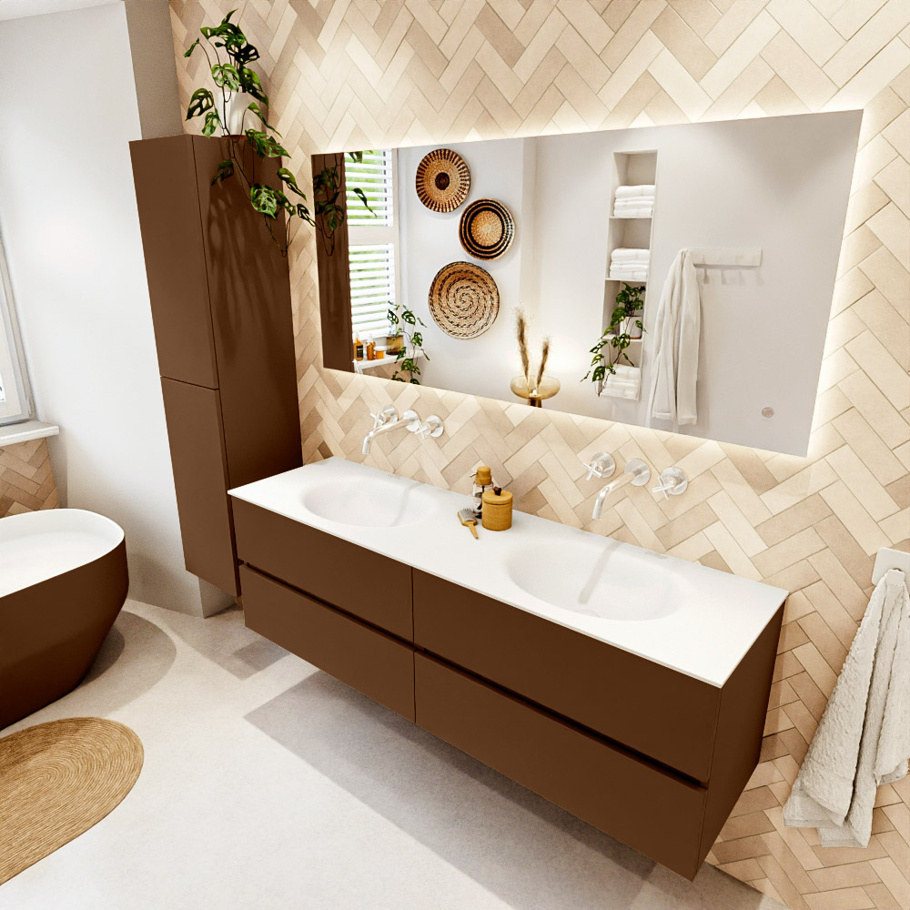 MONDIAZ VICA 160cm mueble de baño Rust 4 cajones. Lavabo MOON Doble sin orificio, color Talc. 1 MONDIAZ VICA 160cm mueble de baño Rust 4 cajones. Lavabo MOON Doble sin orificio