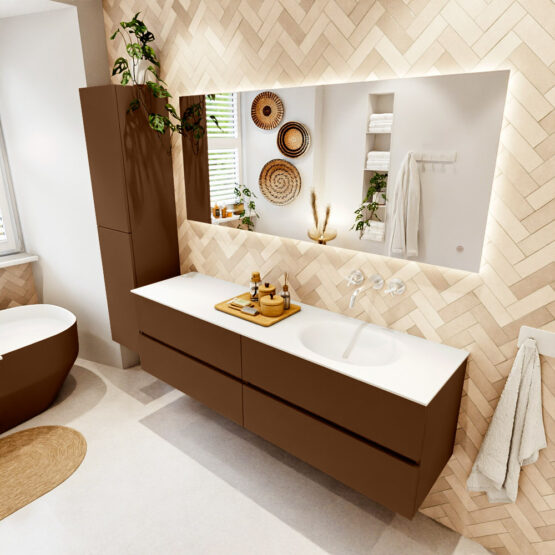 MONDIAZ VICA 170cm mueble de baño Rust 4 cajones. Lavabo MOON Derecho sin orificio