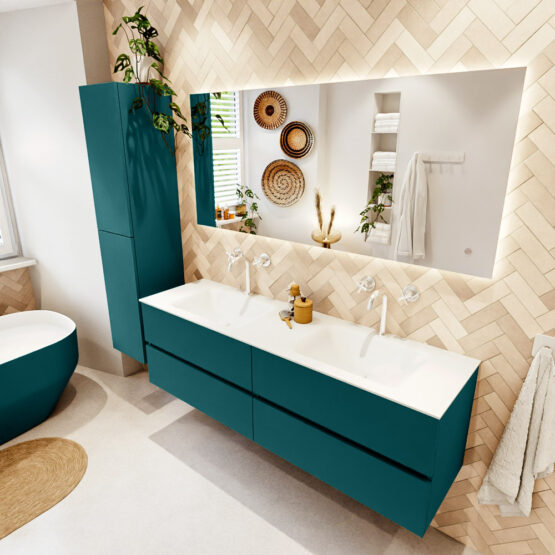 MONDIAZ VICA 160cm mueble de baño Smag 4 cajones. Lavabo CLOUD Doble 2 orificios