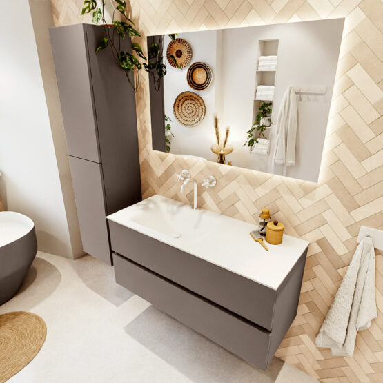 MONDIAZ VICA 110cm mueble de baño Smoke 2 cajones. Lavabo CLOUD Izquierda 1 orificio