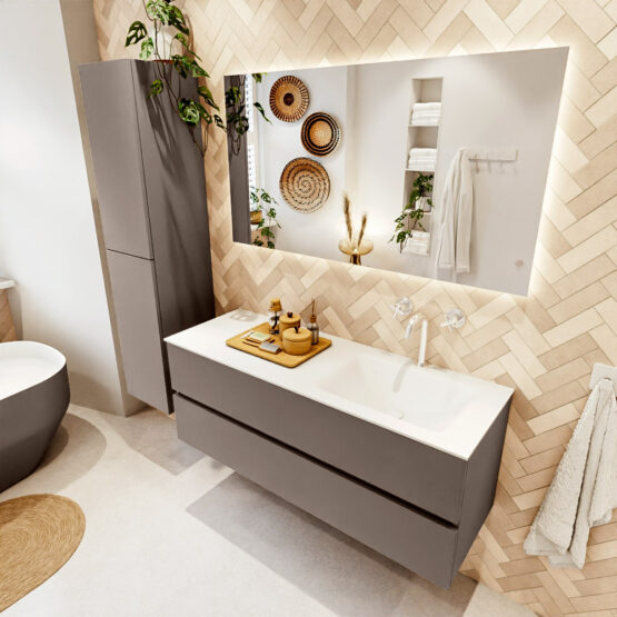 MONDIAZ VICA 130cm mueble de baño Smoke 2 cajones. Lavabo CLOUD Derecho 1 orificio