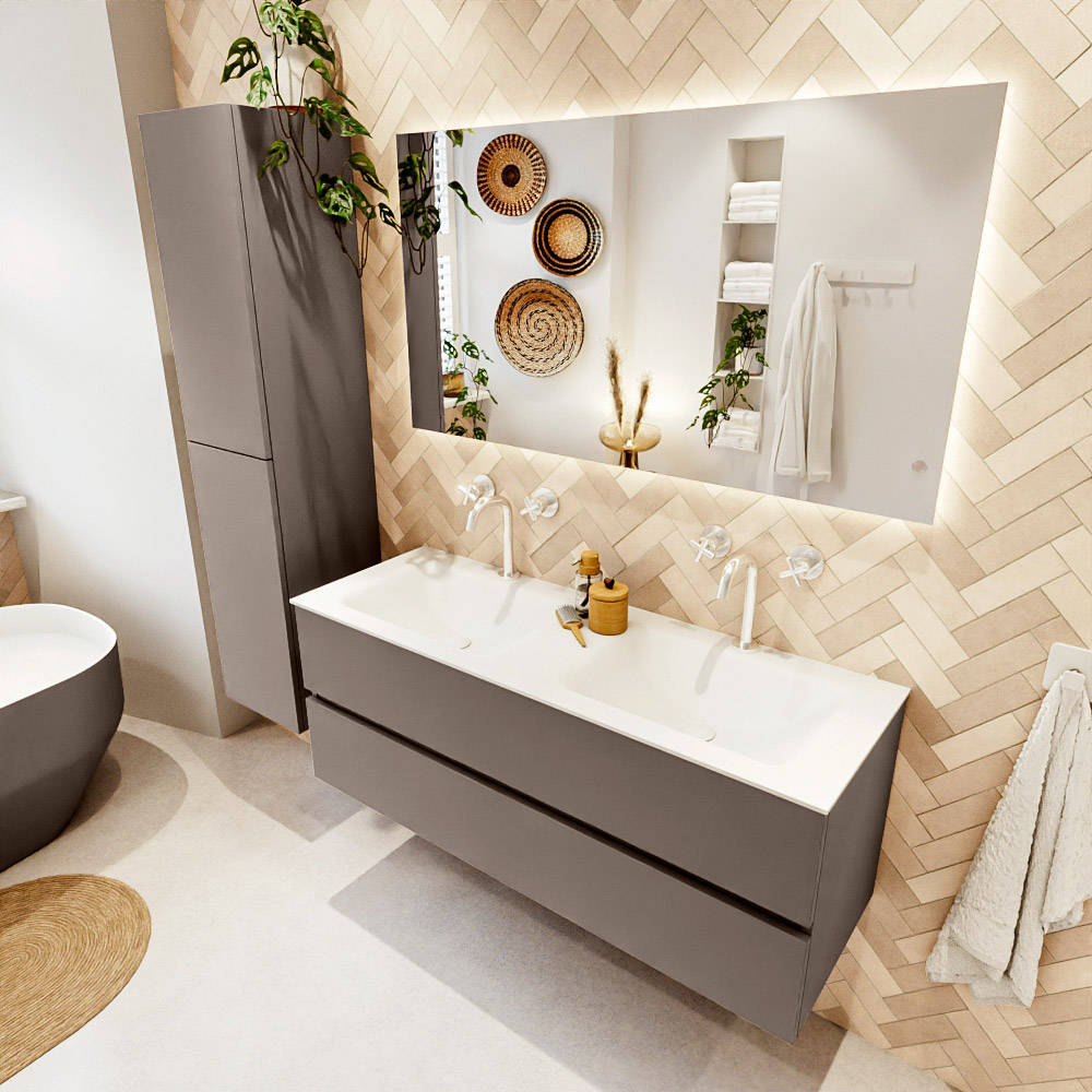 MONDIAZ VICA 130cm mueble de baño Smoke 2 cajones. Lavabo CLOUD Doble 2 orificios, color Talc. 1 MONDIAZ VICA 130cm mueble de baño Smoke 2 cajones. Lavabo CLOUD Doble 2 orificios