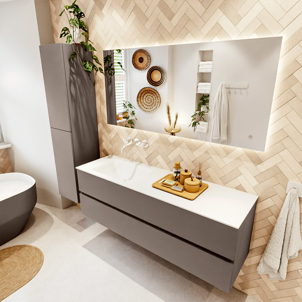MONDIAZ VICA 150cm mueble de baño Smoke 2 cajones. Lavabo CLOUD Izquierda sin orificio, color Talc. 1 MONDIAZ VICA 150cm mueble de baño Smoke 2 cajones. Lavabo CLOUD Izquierda sin orificio