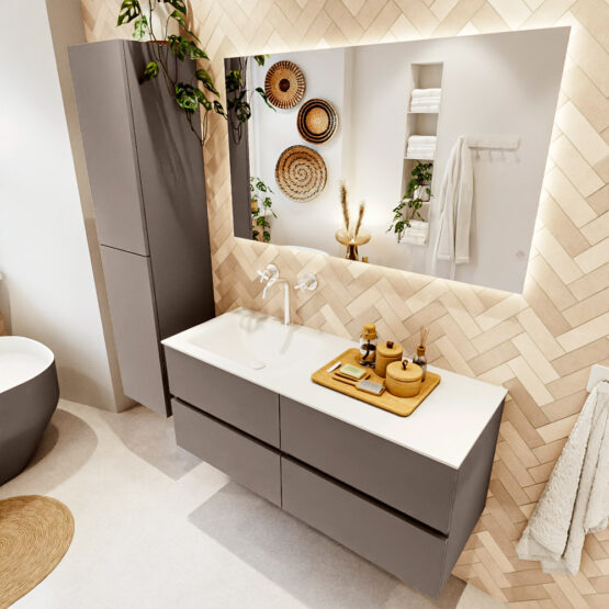 MONDIAZ VICA 120cm mueble de baño Smoke 4 cajones. Lavabo CLOUD Izquierda 1 orificio