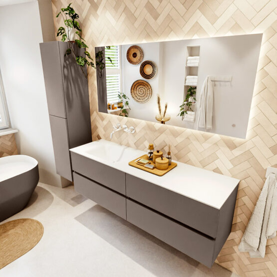 MONDIAZ VICA 160cm mueble de baño Smoke 4 cajones. Lavabo CLOUD Izquierda sin orificio