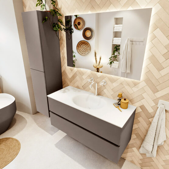 MONDIAZ VICA 110cm mueble de baño Smoke 2 cajones. Lavabo MOON Centro 1 orificio