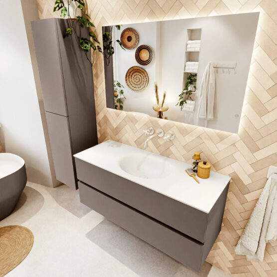 MONDIAZ VICA 120cm mueble de baño Smoke 2 cajones. Lavabo MOON Centro sin orificio