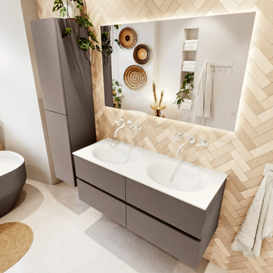 MONDIAZ VICA 120cm mueble de baño Smoke 4 cajones. Lavabo MOON Doble sin orificio