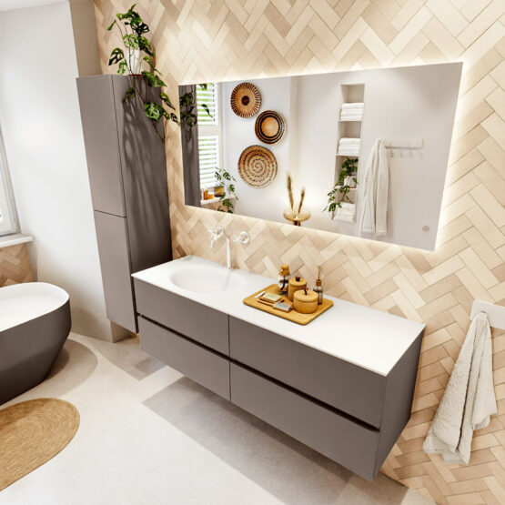 MONDIAZ VICA 150cm mueble de baño Smoke 4 cajones. Lavabo MOON Izquierda 1 orificio