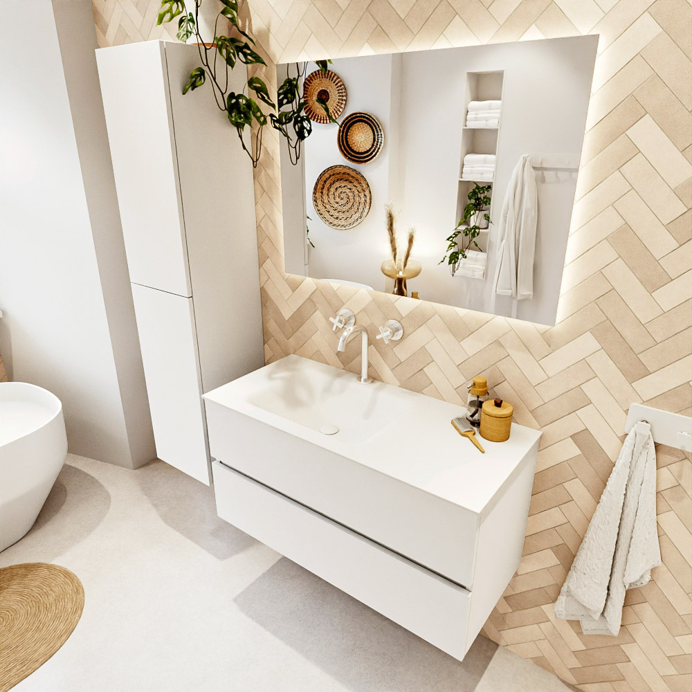 MONDIAZ VICA 100cm mueble de baño Talc 2 cajones. Lavabo CLOUD Izquierda 1 orificio, color Talc. 1 MONDIAZ VICA 100cm mueble de baño Talc 2 cajones. Lavabo CLOUD Izquierda 1 orificio