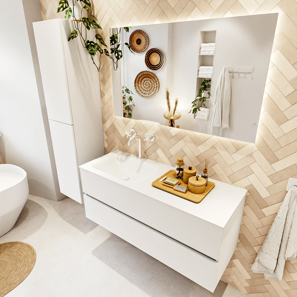 MONDIAZ VICA 120cm mueble de baño Talc 2 cajones. Lavabo CLOUD Izquierda 1 orificio, color Talc. 1 MONDIAZ VICA 120cm mueble de baño Talc 2 cajones. Lavabo CLOUD Izquierda 1 orificio