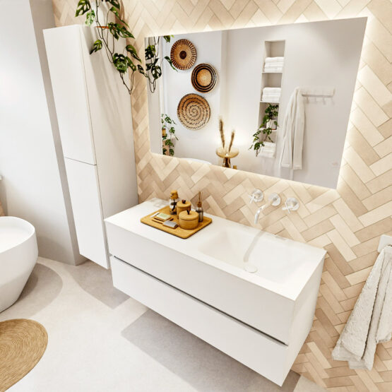 MONDIAZ VICA 120cm mueble de baño Talc 2 cajones. Lavabo CLOUD Derecho sin orificio