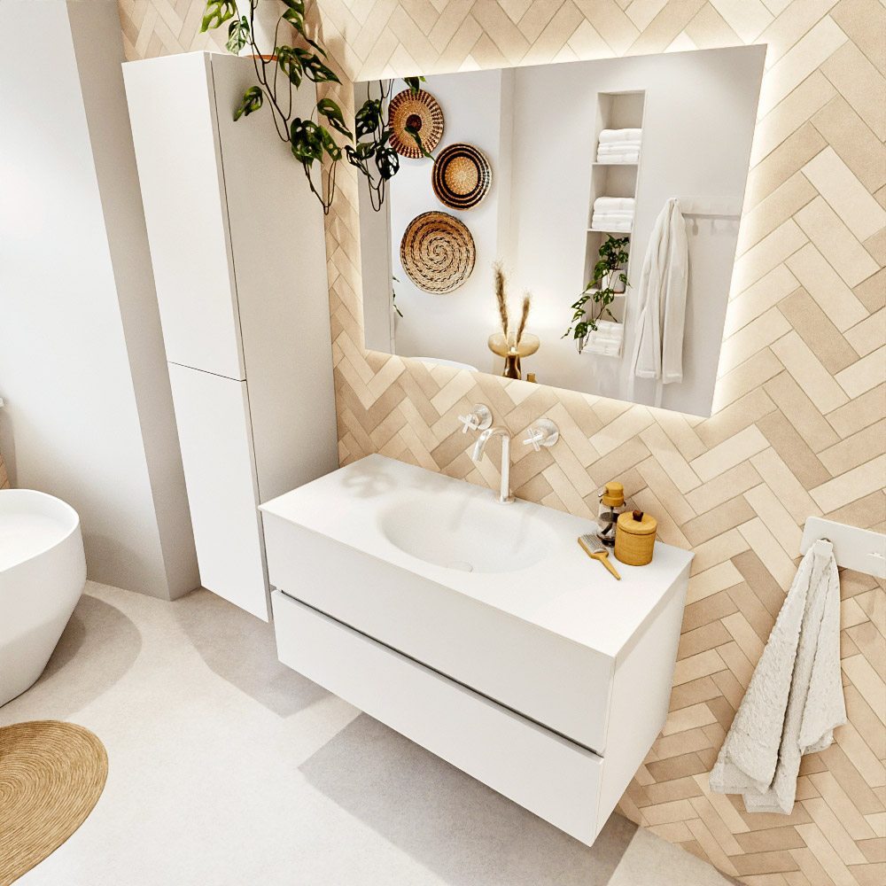 MONDIAZ VICA 100cm mueble de baño Talc 2 cajones. Lavabo MOON Centro 1 orificio, color Talc. 1 MONDIAZ VICA 100cm mueble de baño Talc 2 cajones. Lavabo MOON Centro 1 orificio