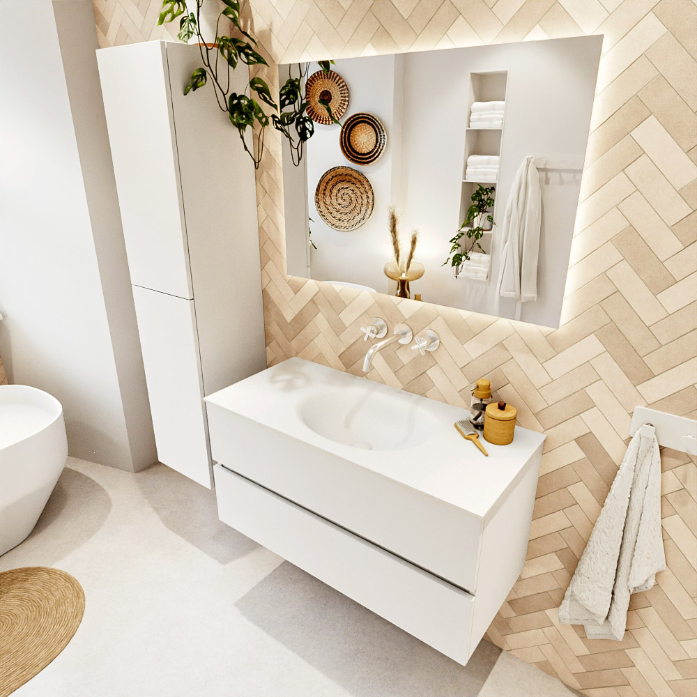 MONDIAZ VICA 100cm mueble de baño Talc 2 cajones. Lavabo MOON Centro sin orificio, color Talc. 1 MONDIAZ VICA 100cm mueble de baño Talc 2 cajones. Lavabo MOON Centro sin orificio