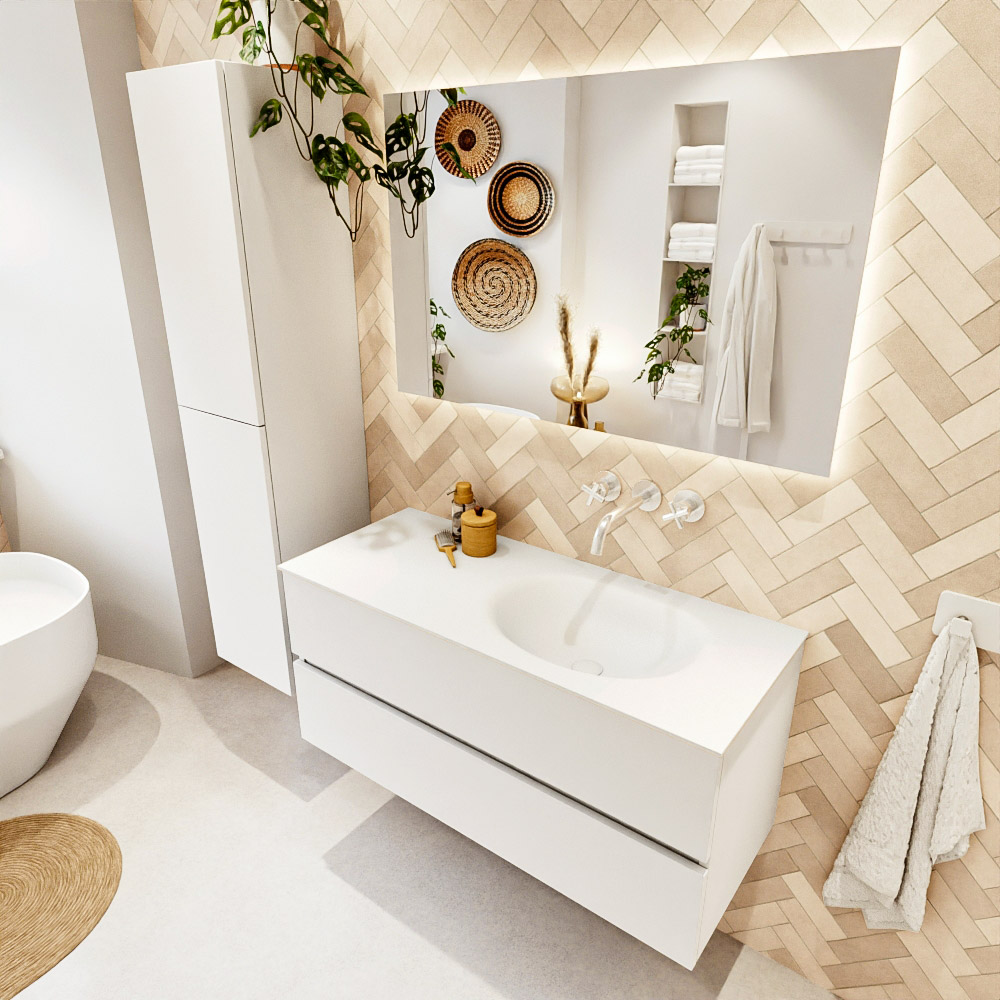 MONDIAZ VICA 110cm mueble de baño Talc 2 cajones. Lavabo MOON Derecho sin orificio, color Talc. 1 MONDIAZ VICA 110cm mueble de baño Talc 2 cajones. Lavabo MOON Derecho sin orificio
