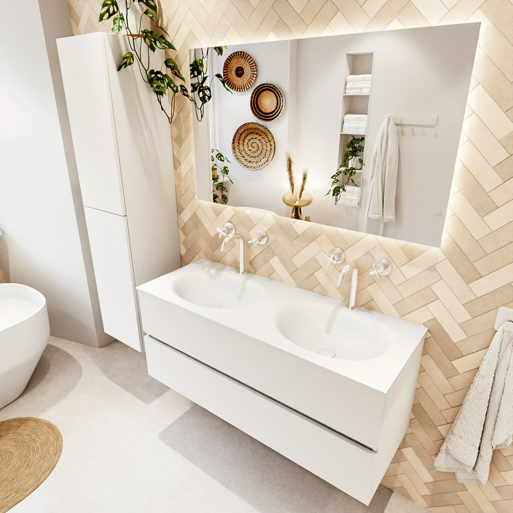 MONDIAZ VICA 120cm mueble de baño Talc 2 cajones. Lavabo MOON Doble 2 orificios, color Talc. 1 MONDIAZ VICA 120cm mueble de baño Talc 2 cajones. Lavabo MOON Doble 2 orificios