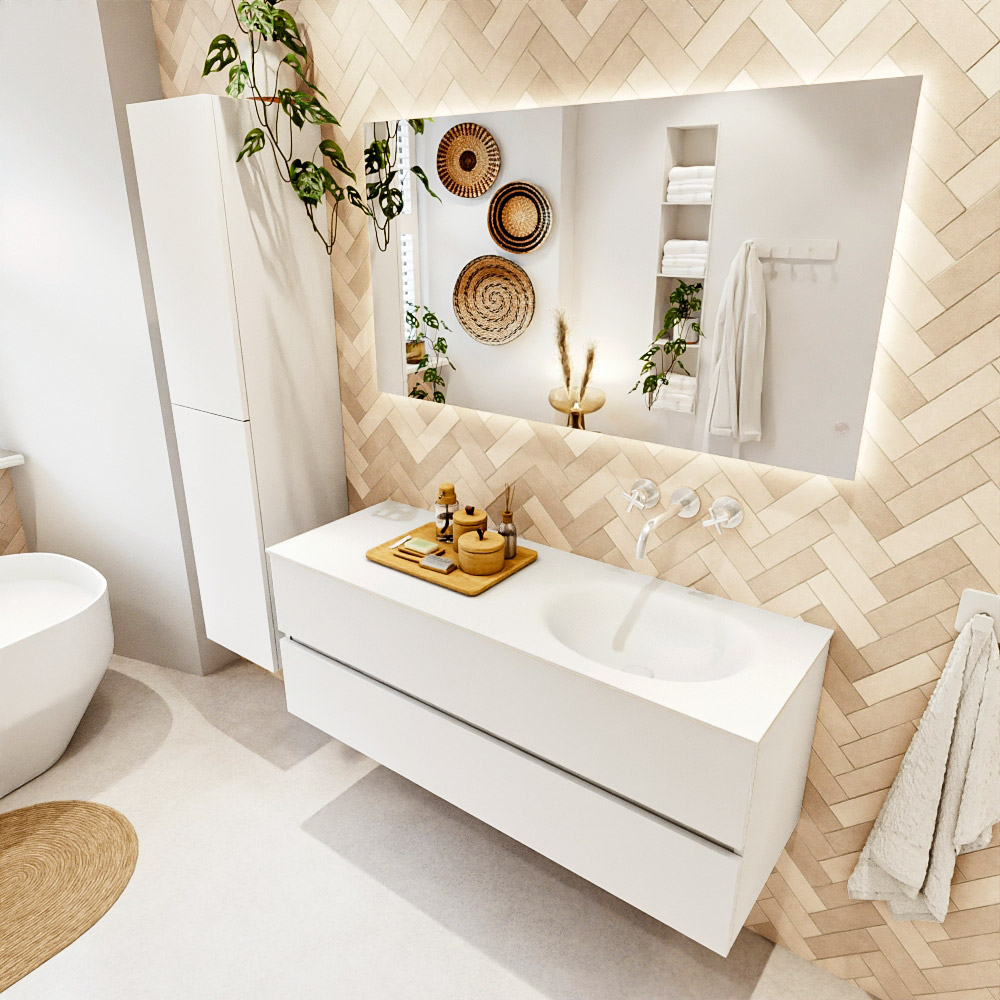 MONDIAZ VICA 130cm mueble de baño Talc 2 cajones. Lavabo MOON Derecho sin orificio, color Talc. 1 MONDIAZ VICA 130cm mueble de baño Talc 2 cajones. Lavabo MOON Derecho sin orificio