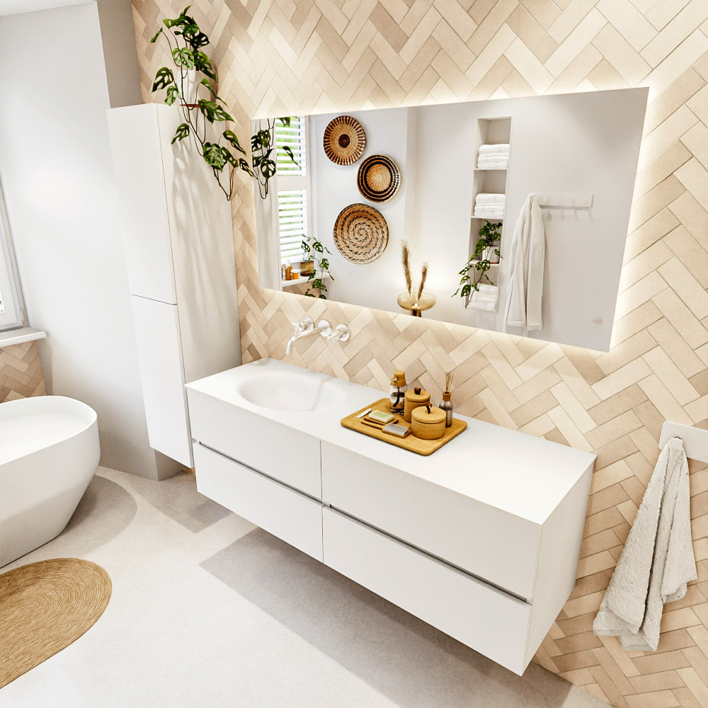 MONDIAZ VICA 150cm mueble de baño Talc 4 cajones. Lavabo MOON Izquierda sin orificio, color Talc. 1 MONDIAZ VICA 150cm mueble de baño Talc 4 cajones. Lavabo MOON Izquierda sin orificio