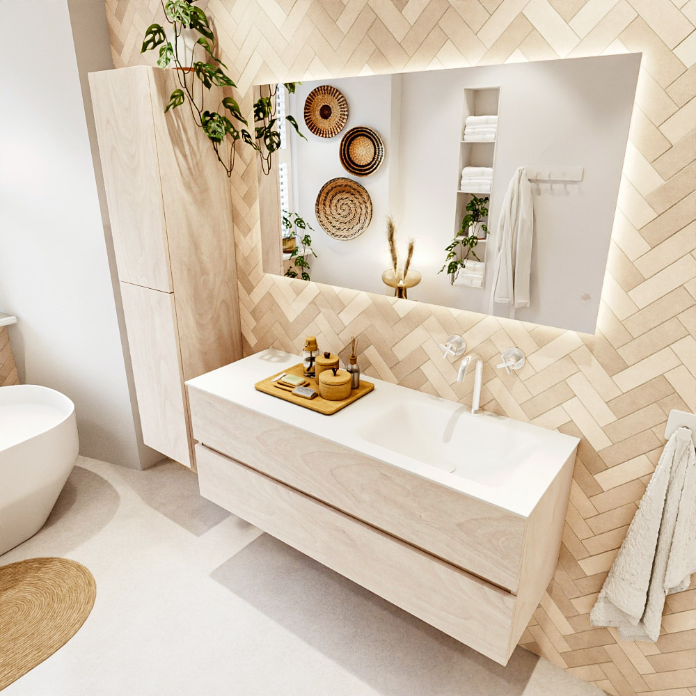 MONDIAZ VICA 130cm mueble de baño Underlayment 2 cajones. Lavabo CLOUD Derecho 1 orificio, color Talc. 1 MONDIAZ VICA 130cm mueble de baño Underlayment 2 cajones. Lavabo CLOUD Derecho 1 orificio