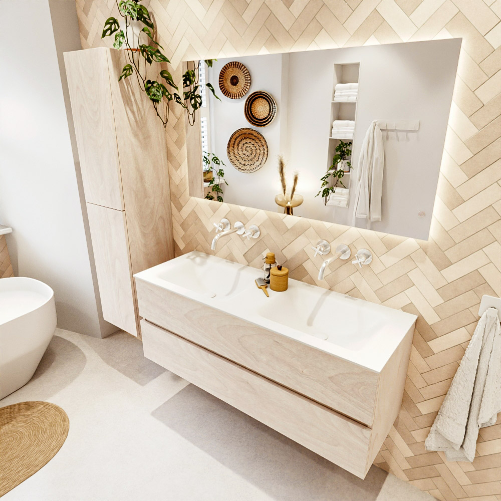 MONDIAZ VICA 130cm mueble de baño Underlayment 2 cajones. Lavabo CLOUD Doble sin orificio, color Talc. 1 MONDIAZ VICA 130cm mueble de baño Underlayment 2 cajones. Lavabo CLOUD Doble sin orificio