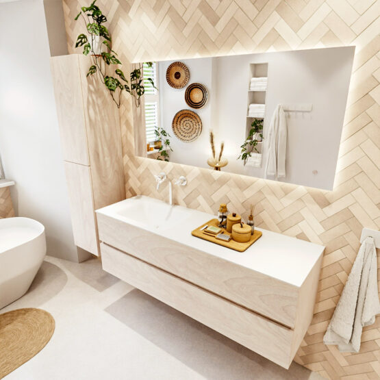 MONDIAZ VICA 150cm mueble de baño Underlayment 2 cajones. Lavabo CLOUD Izquierda 1 orificio