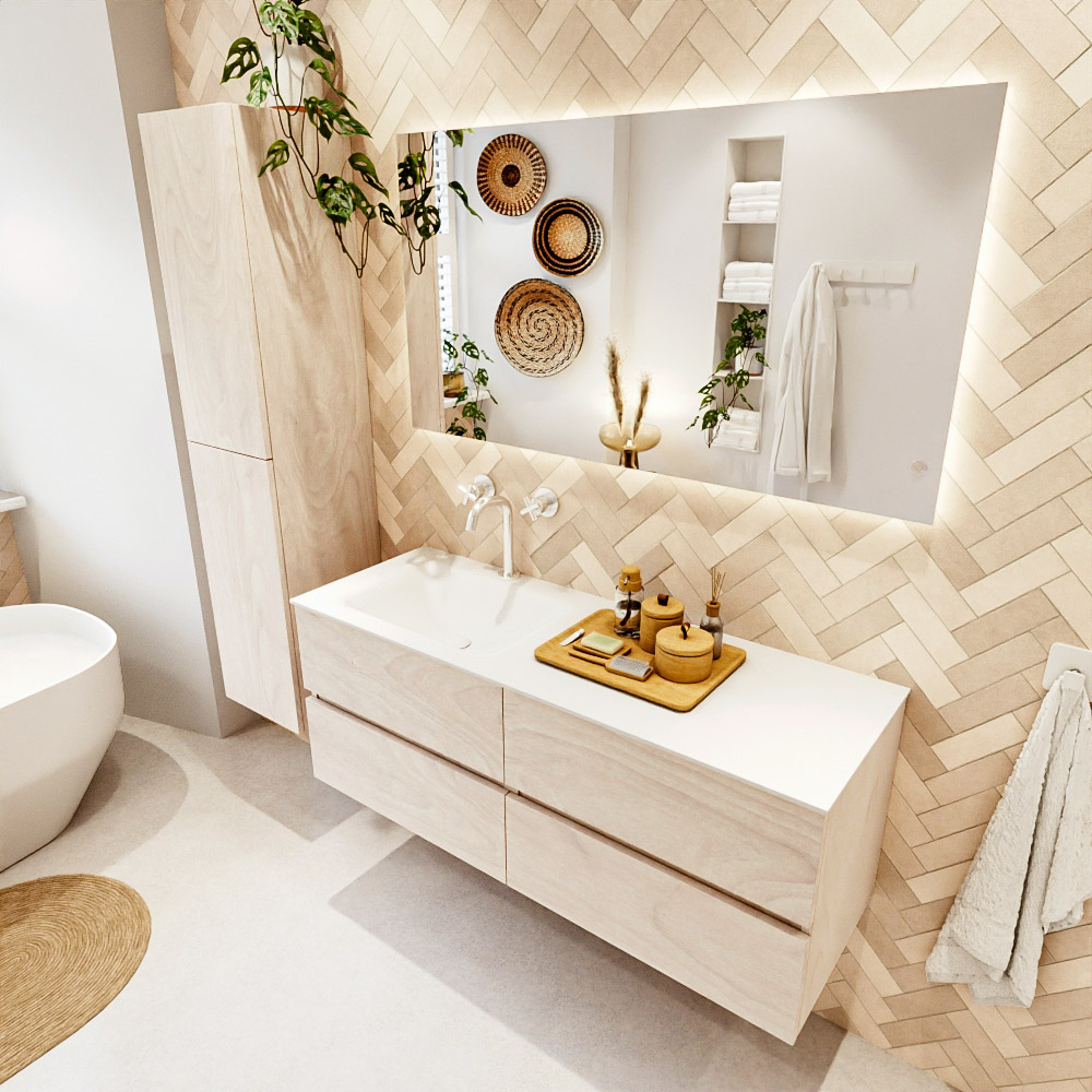 MONDIAZ VICA 130cm mueble de baño Underlayment 4 cajones. Lavabo CLOUD Izquierda 1 orificio, color Talc. 1 MONDIAZ VICA 130cm mueble de baño Underlayment 4 cajones. Lavabo CLOUD Izquierda 1 orificio