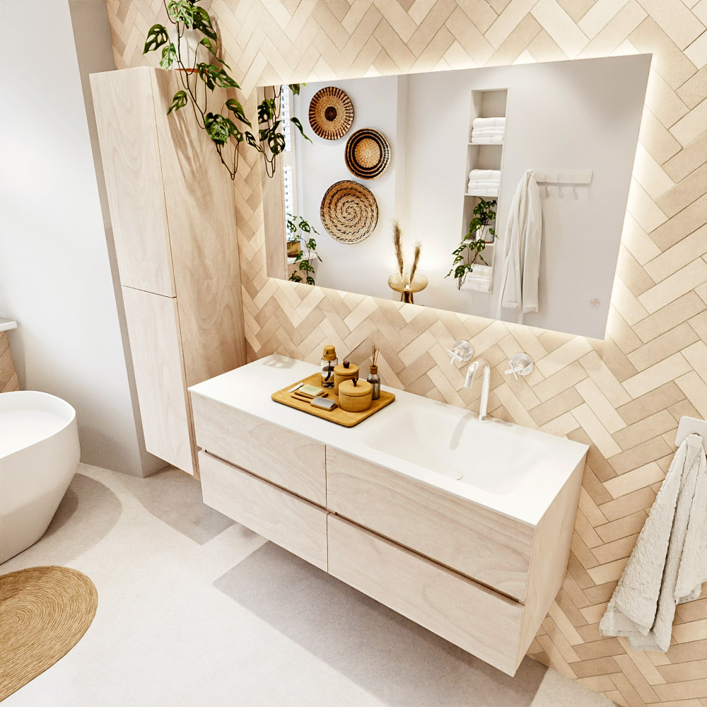 MONDIAZ VICA 130cm mueble de baño Underlayment 4 cajones. Lavabo CLOUD Derecho 1 orificio, color Talc. 1 MONDIAZ VICA 130cm mueble de baño Underlayment 4 cajones. Lavabo CLOUD Derecho 1 orificio