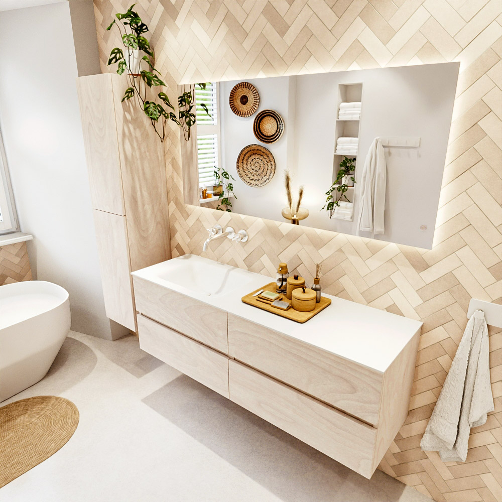 MONDIAZ VICA 150cm mueble de baño Underlayment 4 cajones. Lavabo CLOUD Izquierda sin orificio, color Talc. 1 MONDIAZ VICA 150cm mueble de baño Underlayment 4 cajones. Lavabo CLOUD Izquierda sin orificio