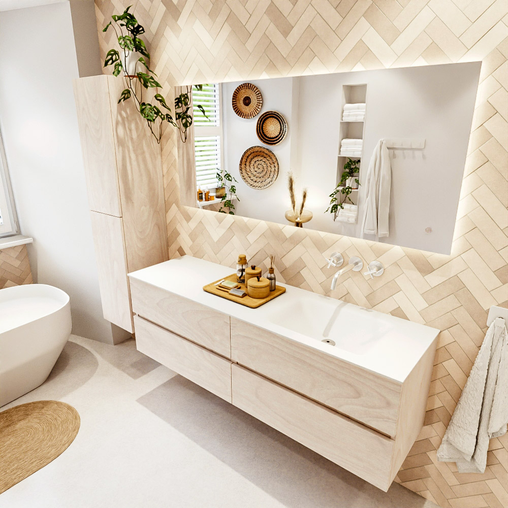MONDIAZ VICA 160cm mueble de baño Underlayment 4 cajones. Lavabo CLOUD Derecho sin orificio, color Talc. 1 MONDIAZ VICA 160cm mueble de baño Underlayment 4 cajones. Lavabo CLOUD Derecho sin orificio