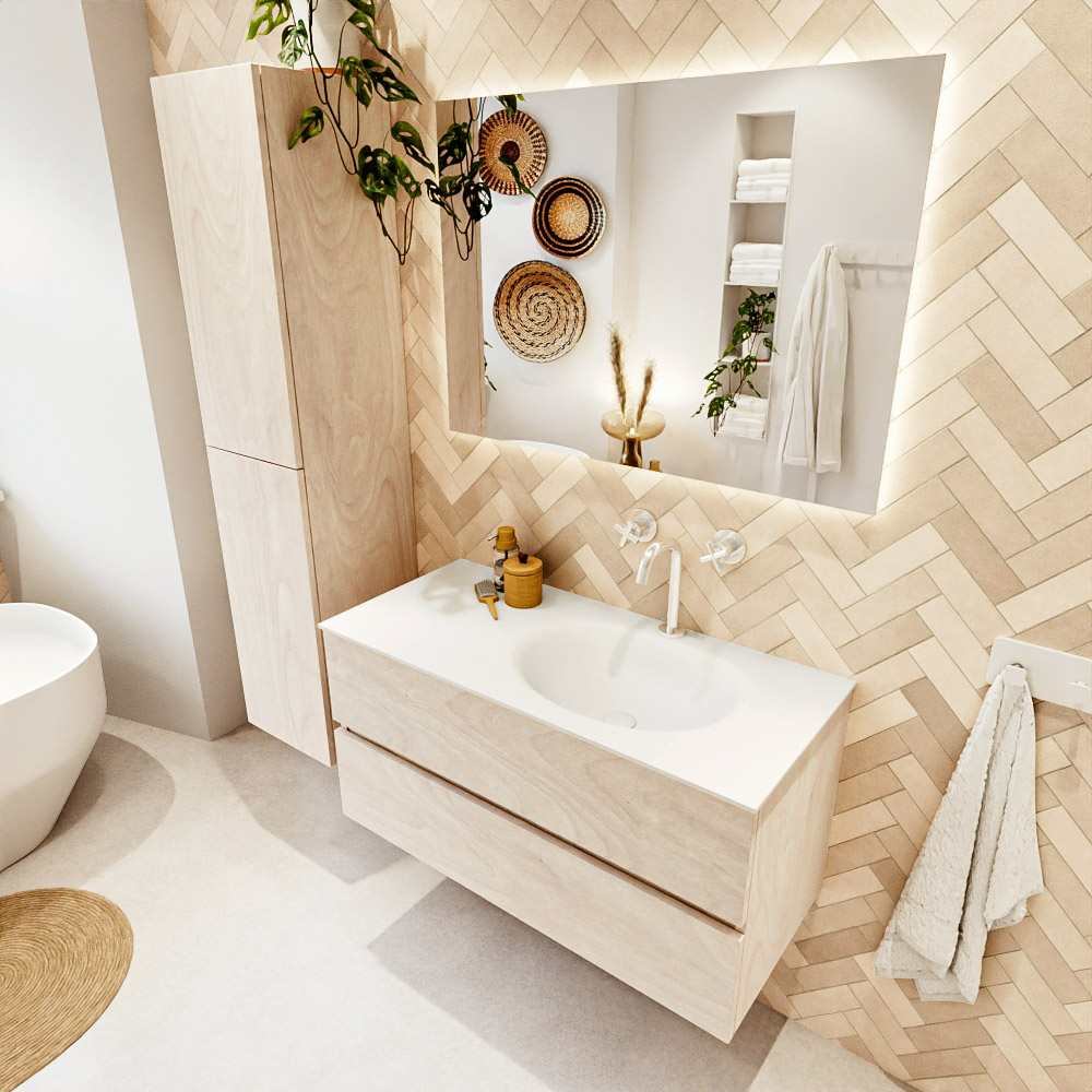 MONDIAZ VICA 100cm mueble de baño Underlayment 2 cajones. Lavabo MOON Derecho 1 orificio, color Talc. 1 MONDIAZ VICA 100cm mueble de baño Underlayment 2 cajones. Lavabo MOON Derecho 1 orificio