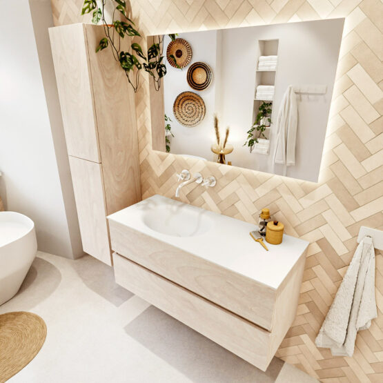 MONDIAZ VICA 110cm mueble de baño Underlayment 2 cajones. Lavabo MOON Izquierda sin orificio