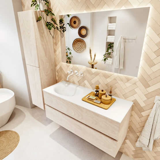 MONDIAZ VICA 120cm mueble de baño Underlayment 2 cajones. Lavabo MOON Izquierda sin orificio