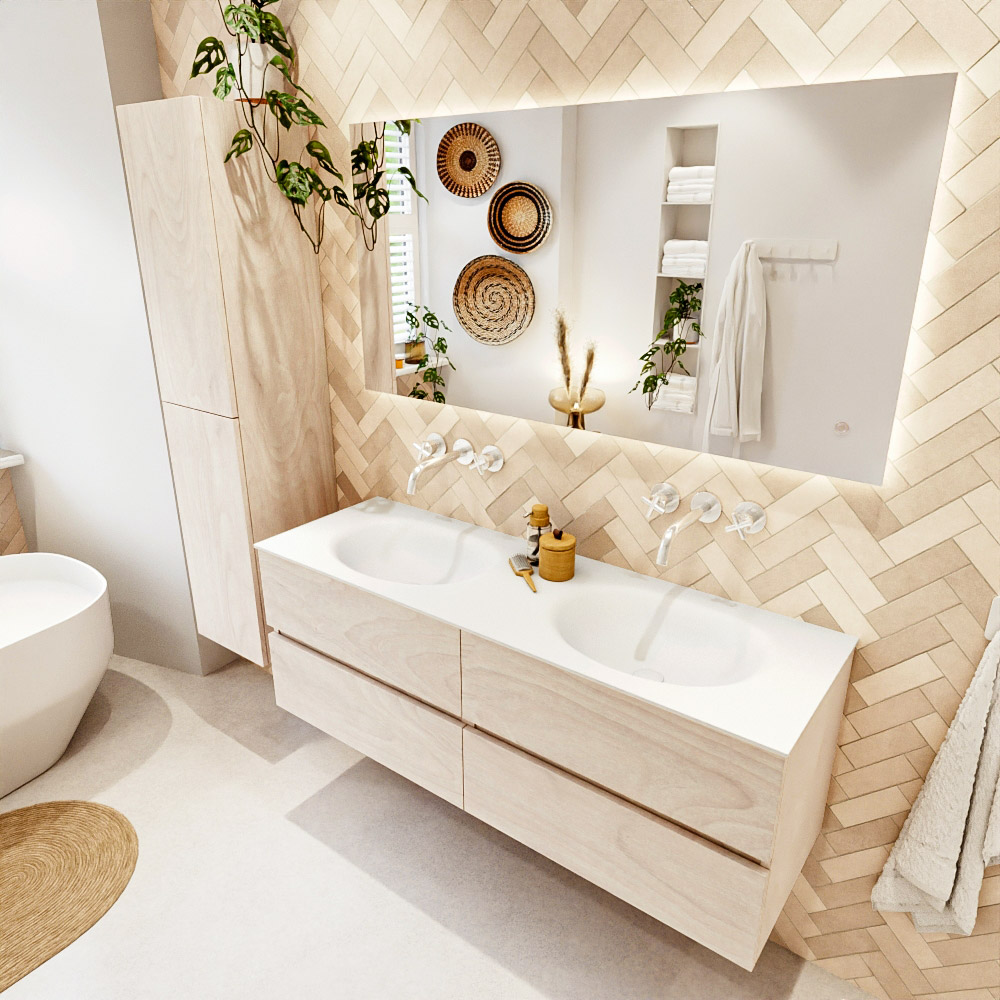 MONDIAZ VICA 140cm mueble de baño Underlayment 4 cajones. Lavabo MOON Doble sin orificio, color Talc. 1 MONDIAZ VICA 140cm mueble de baño Underlayment 4 cajones. Lavabo MOON Doble sin orificio