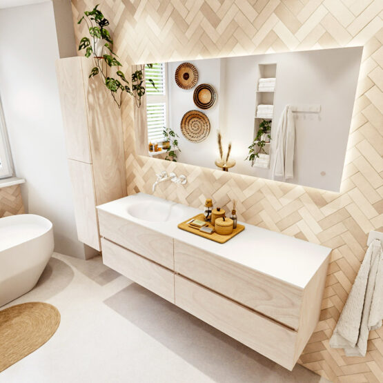 MONDIAZ VICA 160cm mueble de baño Underlayment 4 cajones. Lavabo MOON Izquierda sin orificio