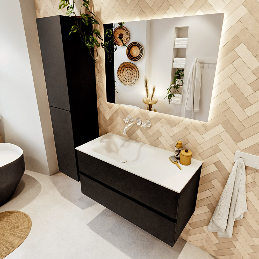 MONDIAZ VICA 100cm mueble de baño Urban 2 cajones. Lavabo CLOUD Izquierda sin orificio, color Talc. 1 MONDIAZ VICA 100cm mueble de baño Urban 2 cajones. Lavabo CLOUD Izquierda sin orificio