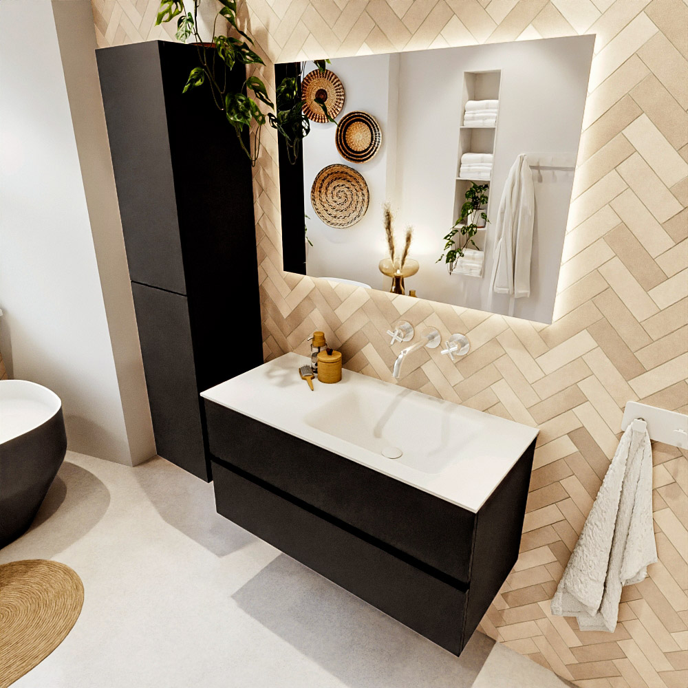 MONDIAZ VICA 100cm mueble de baño Urban 2 cajones. Lavabo CLOUD Derecho sin orificio, color Talc. 1 MONDIAZ VICA 100cm mueble de baño Urban 2 cajones. Lavabo CLOUD Derecho sin orificio