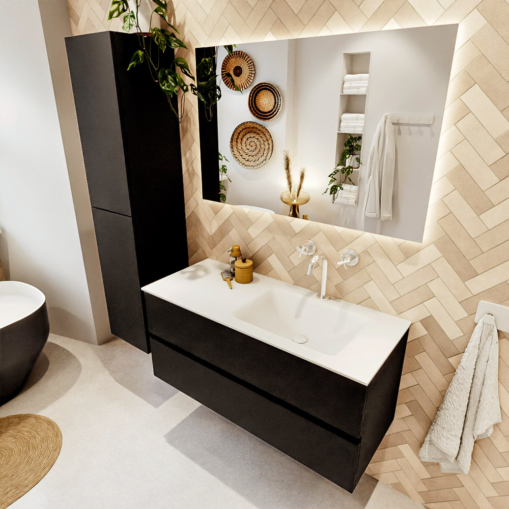 MONDIAZ VICA 110cm mueble de baño Urban 2 cajones. Lavabo CLOUD Derecho 1 orificio, color Talc. 1 MONDIAZ VICA 110cm mueble de baño Urban 2 cajones. Lavabo CLOUD Derecho 1 orificio