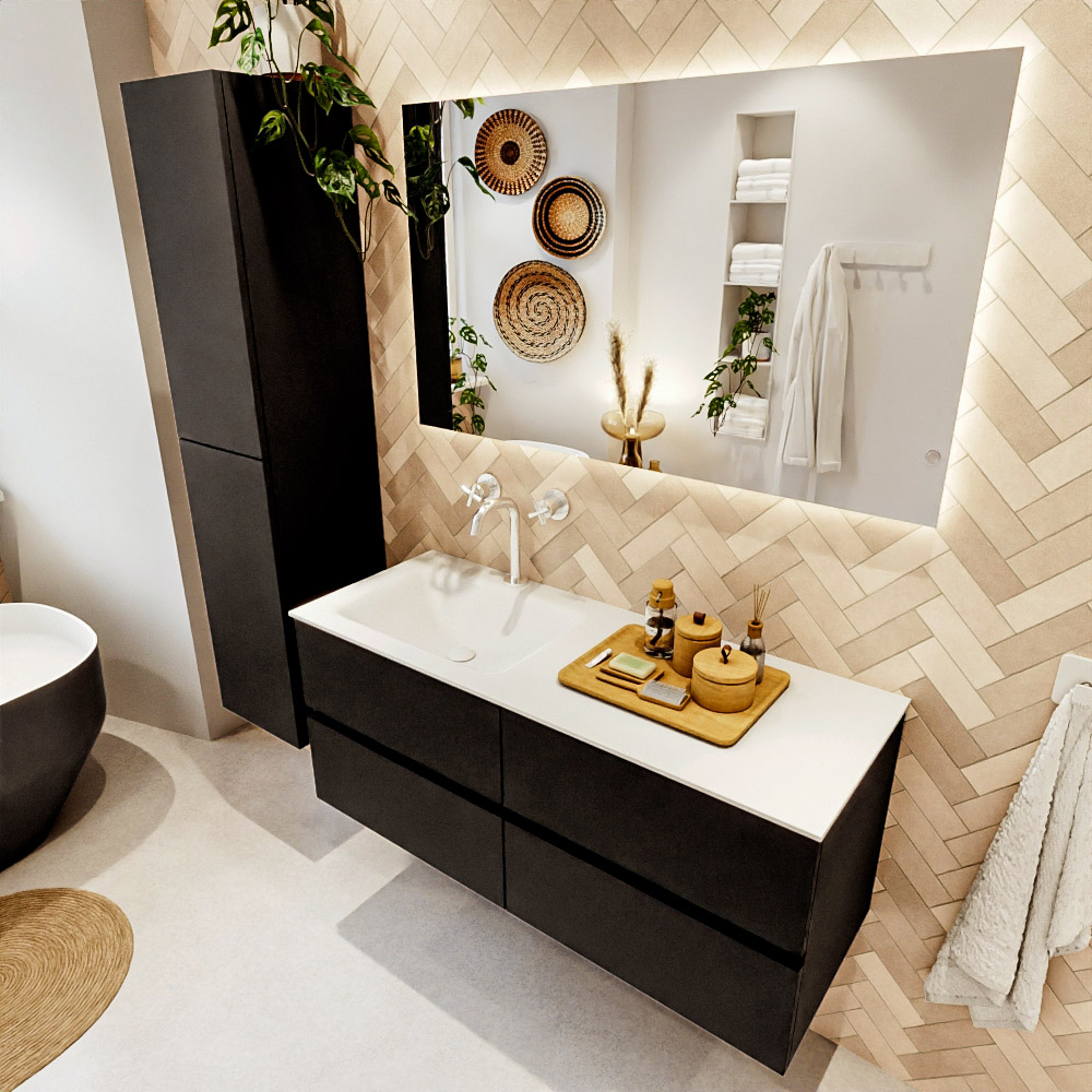 MONDIAZ VICA 120cm mueble de baño Urban 4 cajones. Lavabo CLOUD Izquierda 1 orificio, color Talc. 1 MONDIAZ VICA 120cm mueble de baño Urban 4 cajones. Lavabo CLOUD Izquierda 1 orificio