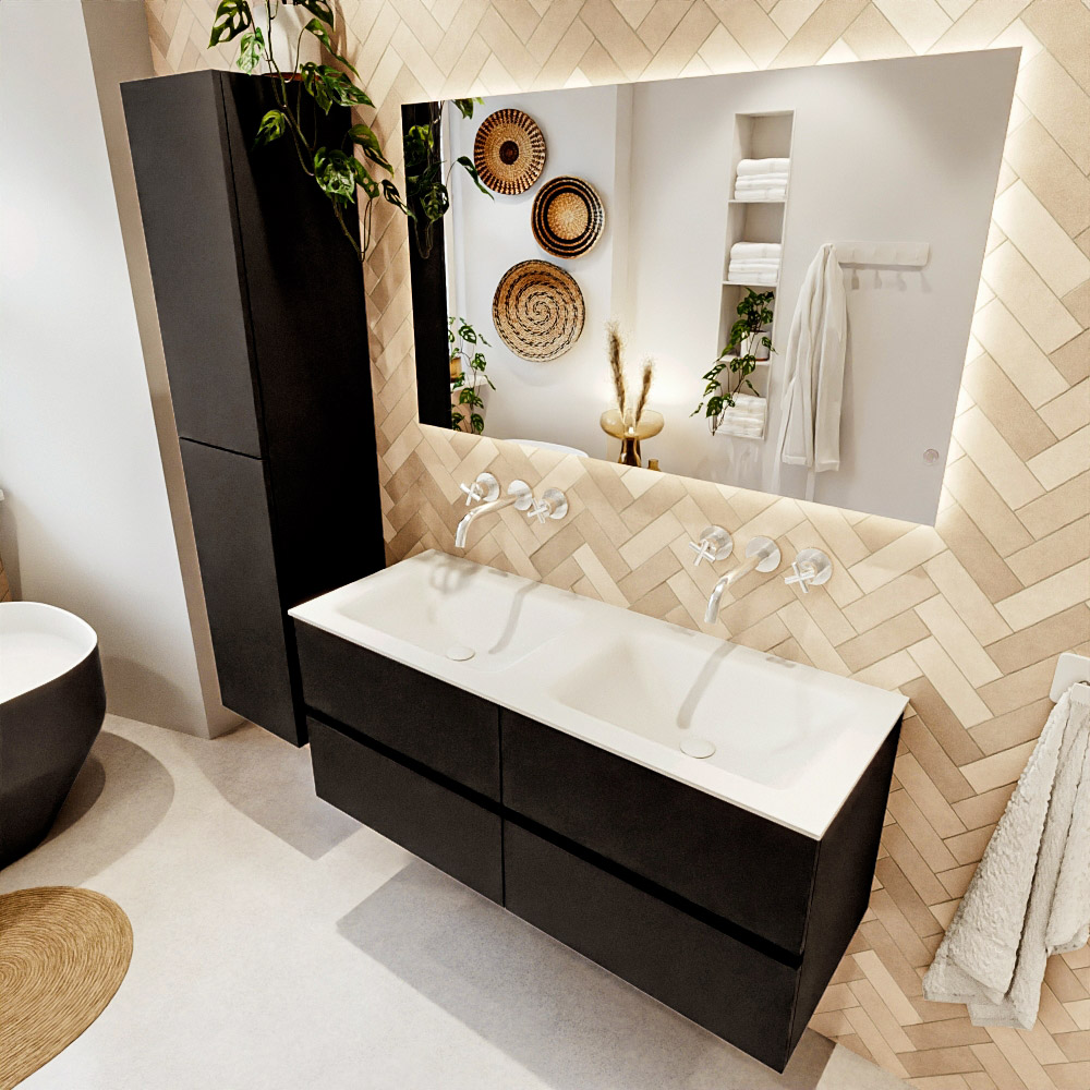 MONDIAZ VICA 120cm mueble de baño Urban 4 cajones. Lavabo CLOUD Doble sin orificio, color Talc. 1 MONDIAZ VICA 120cm mueble de baño Urban 4 cajones. Lavabo CLOUD Doble sin orificio