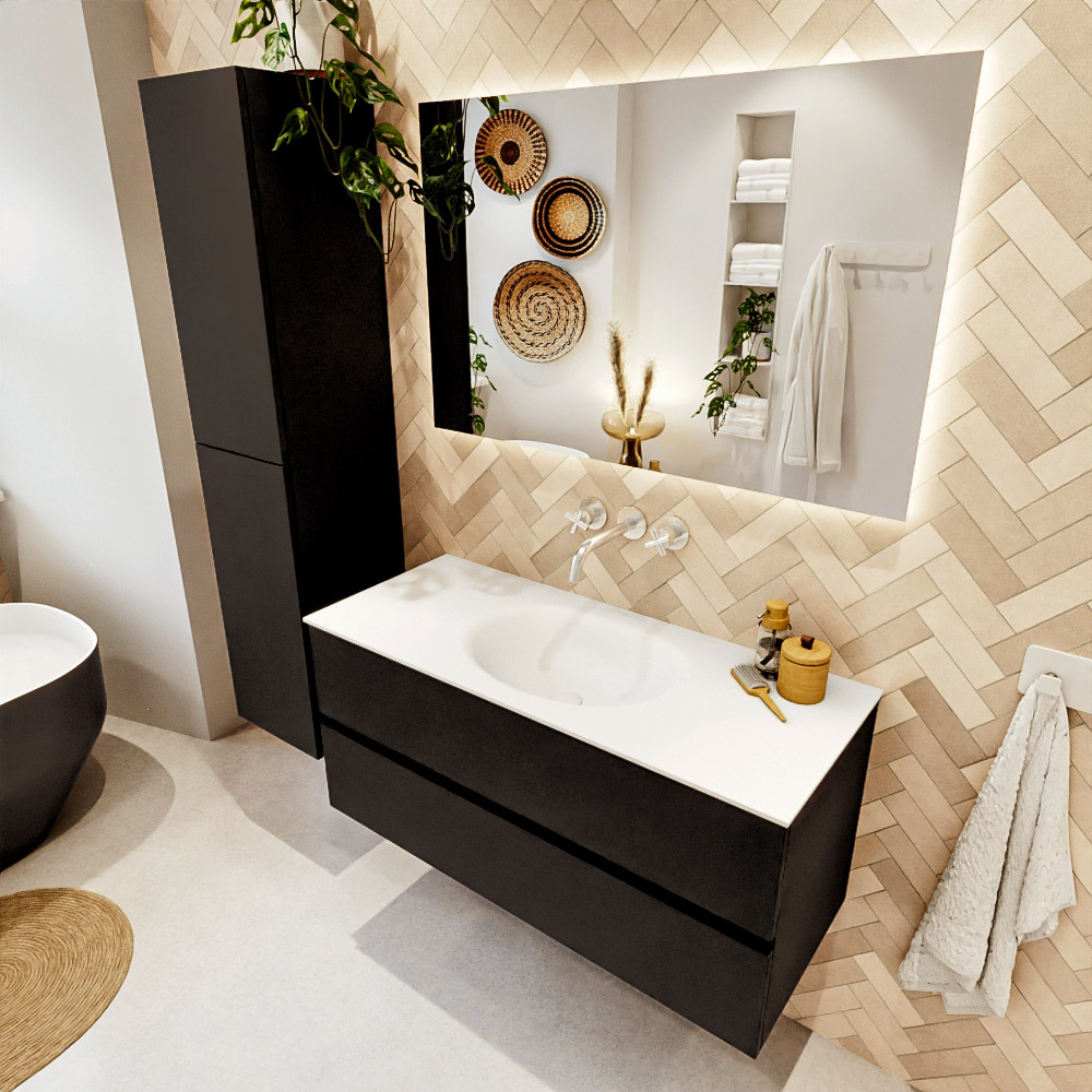 MONDIAZ VICA 110cm mueble de baño Urban 2 cajones. Lavabo MOON Centro sin orificio, color Talc. 1 MONDIAZ VICA 110cm mueble de baño Urban 2 cajones. Lavabo MOON Centro sin orificio