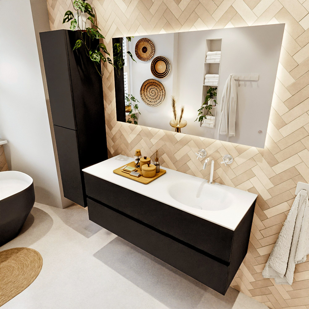 MONDIAZ VICA 130cm mueble de baño Urban 2 cajones. Lavabo MOON Derecho 1 orificio, color Talc. 1 MONDIAZ VICA 130cm mueble de baño Urban 2 cajones. Lavabo MOON Derecho 1 orificio
