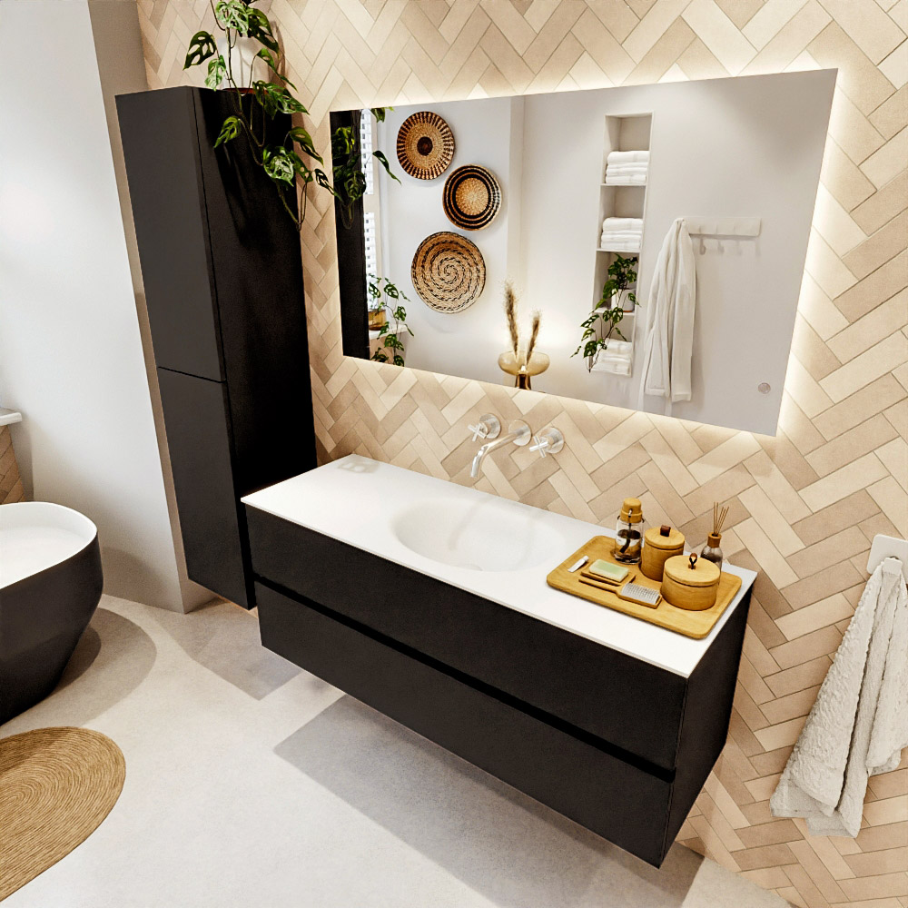 MONDIAZ VICA 130cm mueble de baño Urban 2 cajones. Lavabo MOON Centro sin orificio, color Talc. 1 MONDIAZ VICA 130cm mueble de baño Urban 2 cajones. Lavabo MOON Centro sin orificio