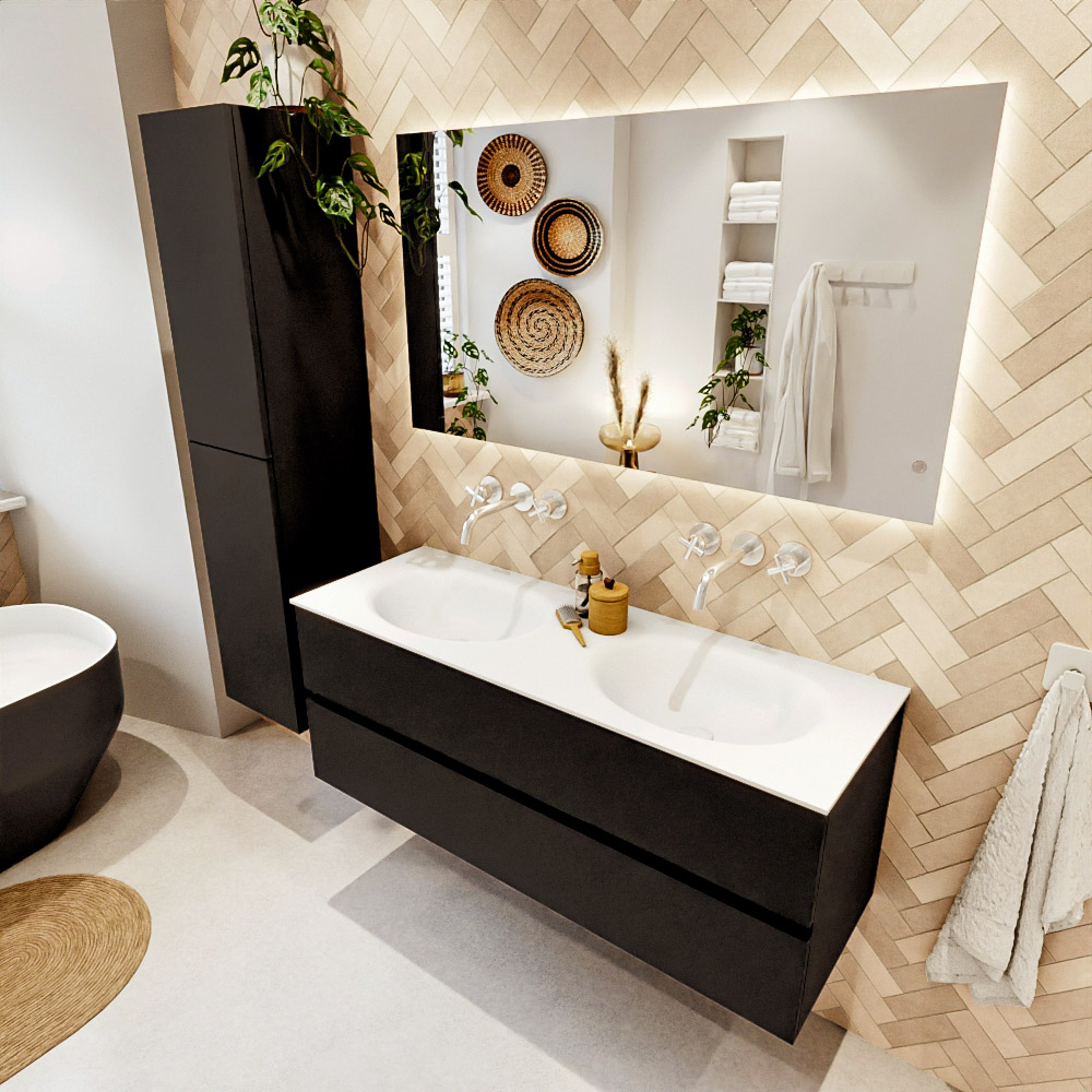 MONDIAZ VICA 130cm mueble de baño Urban 2 cajones. Lavabo MOON Doble sin orificio, color Talc. 1 MONDIAZ VICA 130cm mueble de baño Urban 2 cajones. Lavabo MOON Doble sin orificio