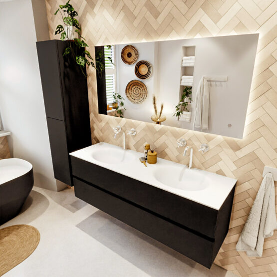 MONDIAZ VICA 150cm mueble de baño Urban 2 cajones. Lavabo MOON Doble 2 orificios